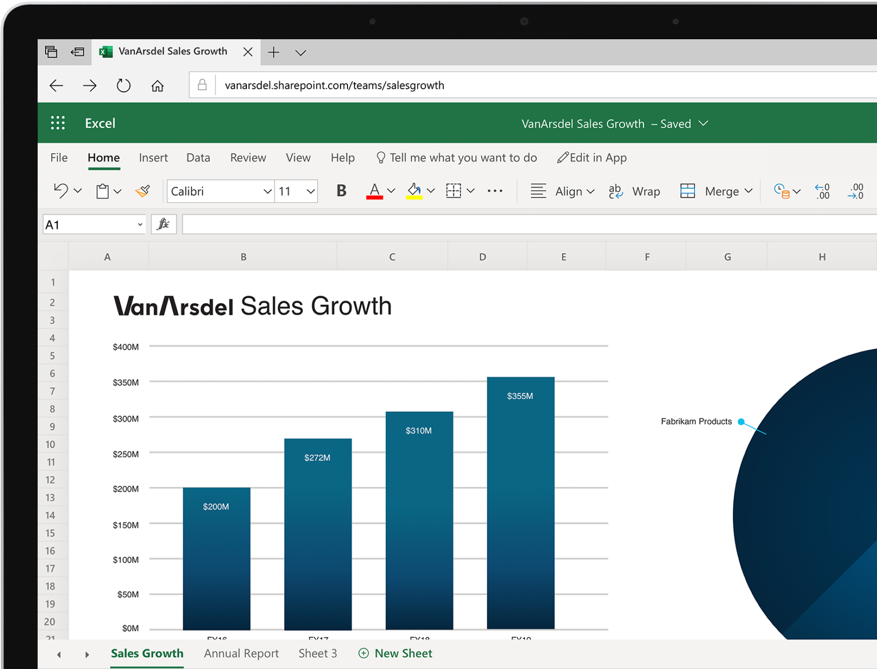 A laptop displaying colorful charts and graphs in Excel on the web